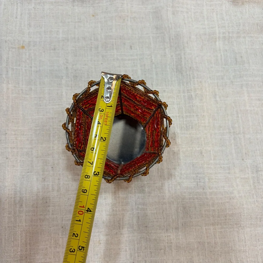 PartyLite Beaded Votive Candle Holder Red Amber Bronze Wire Footed Boho Decor - Picture 7 of 7